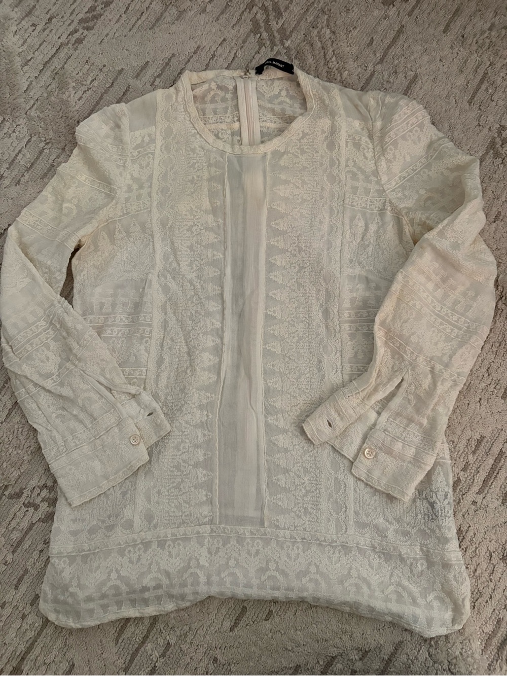 Isabel Marant Cream Lace-Panel Long-Sleeve Blouse